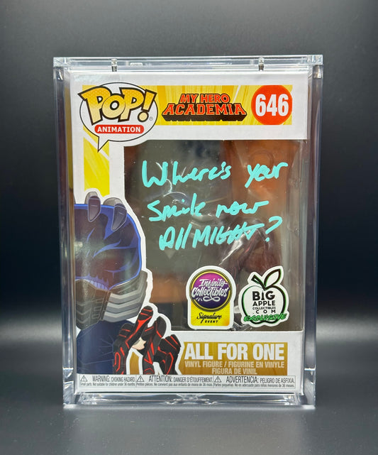 Funko Pop! My Hero Academia: All For One SIGNED w/Quote Signed by John Swasey (JSA Certified)