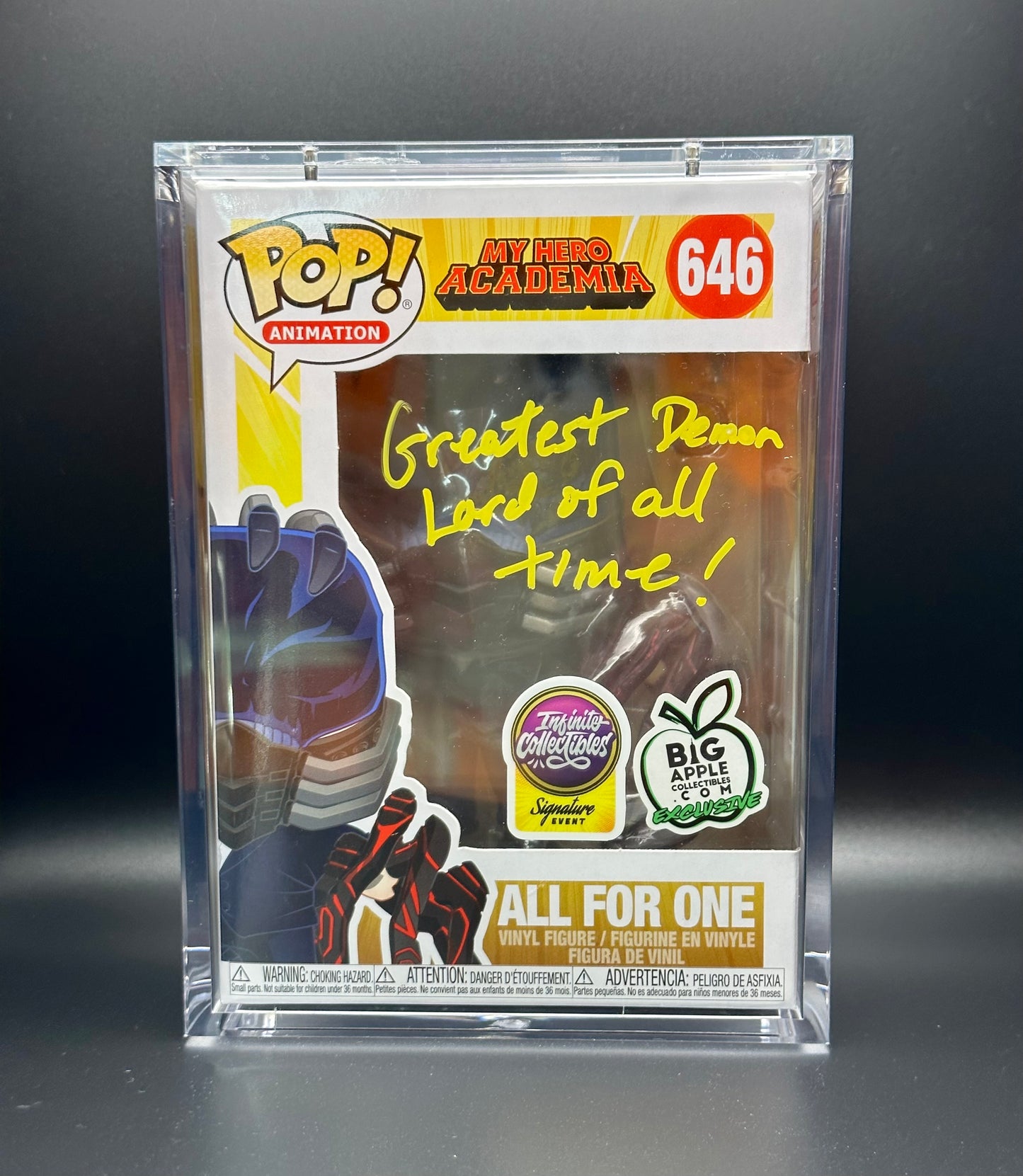 Funko Pop! My Hero Academia: All For One SIGNED w/Quote Signed by John Swasey (JSA Certified)