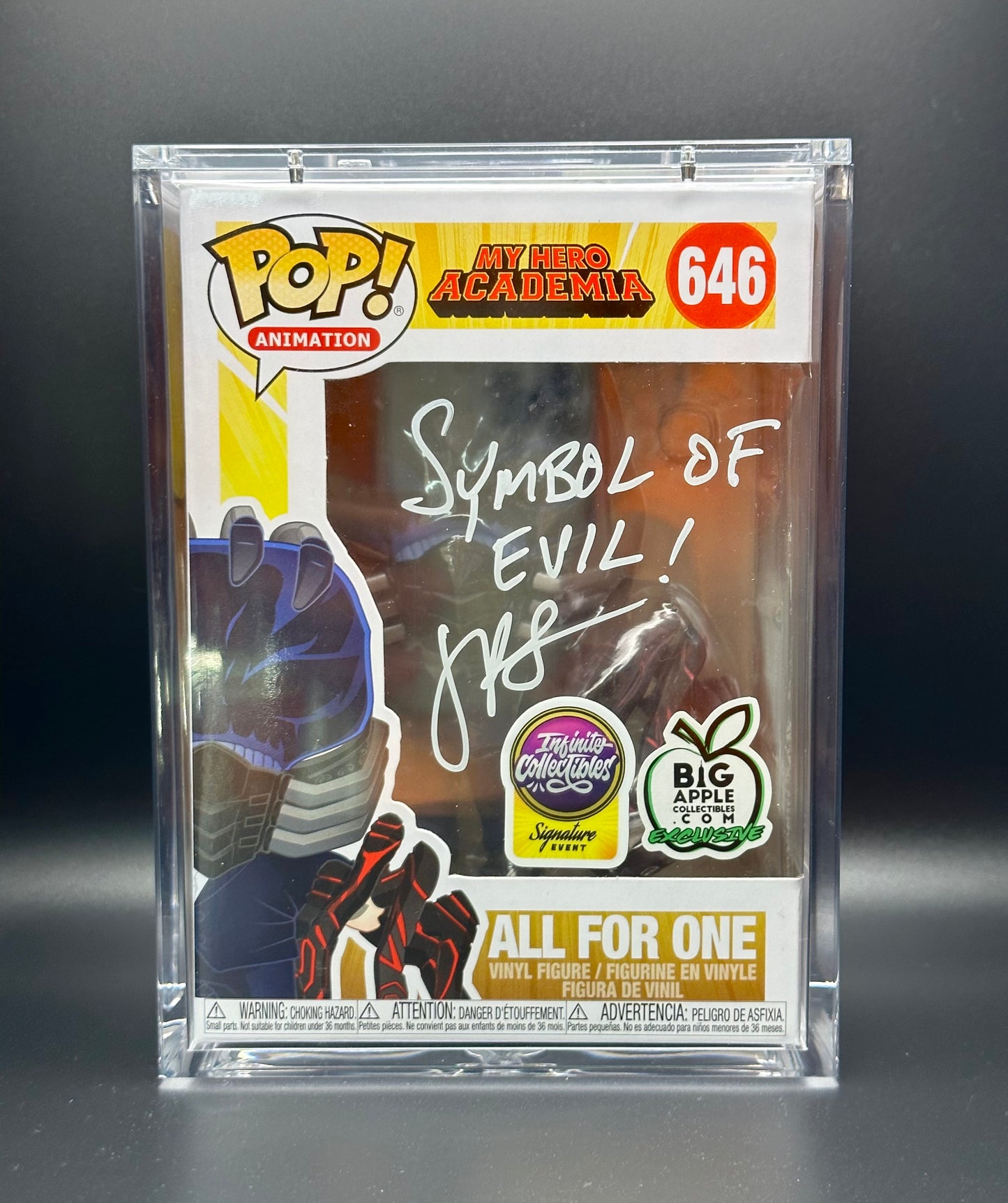 Funko Pop! My Hero Academia: All For One SIGNED w/Quote Signed by John Swasey (JSA Certified)