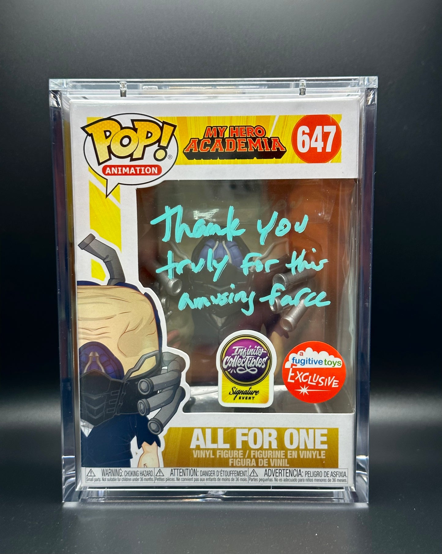 Funko Pop! My Hero Academia: All For One SIGNED w/Quote Signed by John Swasey (JSA Certified)